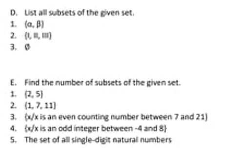 Solved D. List all subsets of the given set 1. (a. B) 2 | Chegg.com