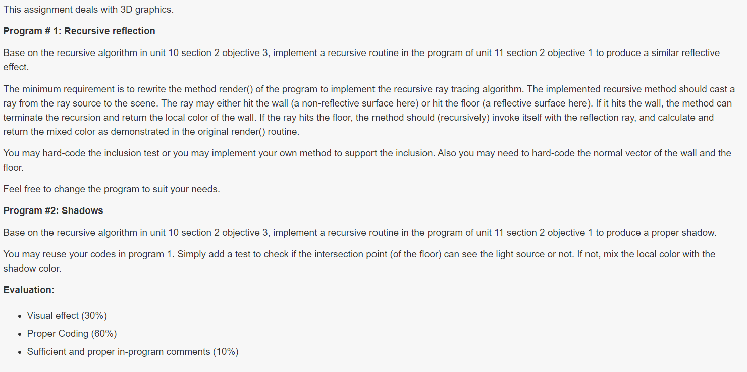 Solved This assignment deals with 3D graphics. Program # 1: | Chegg.com