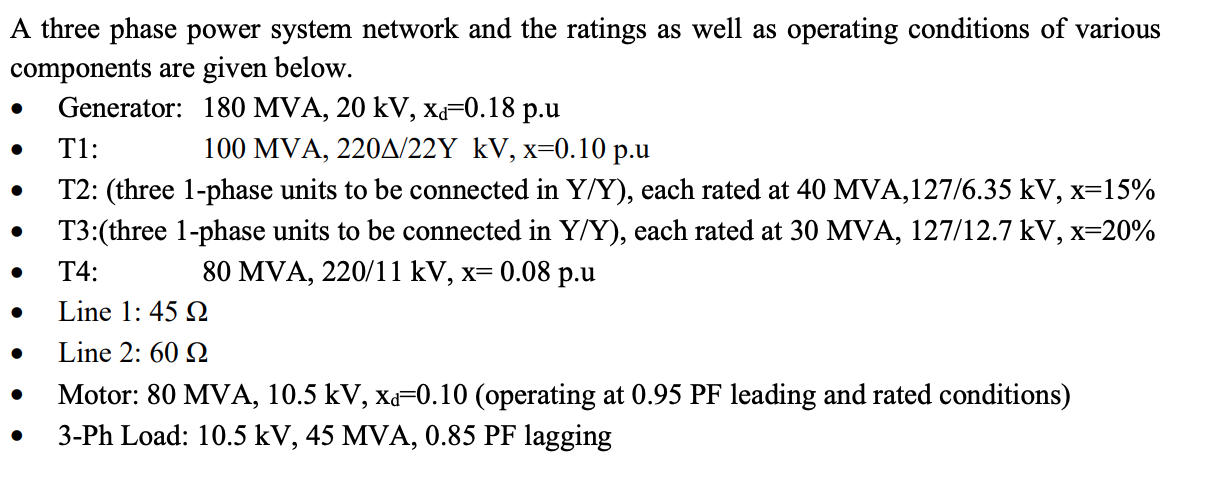 Solved A three phase power system network and the ratings as | Chegg.com