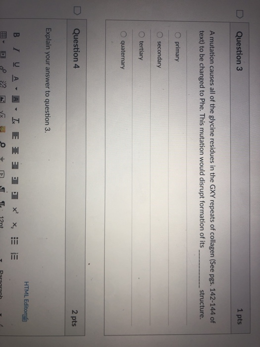 Solved Question 3 1 pts A mutation causes all of the glycine | Chegg.com