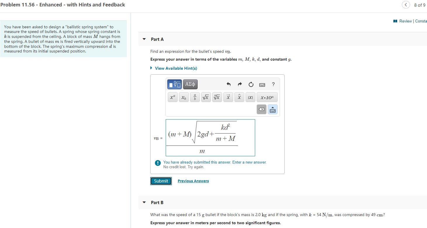Solved Problem 11.56 - Enhanced - with Hints and Feedback