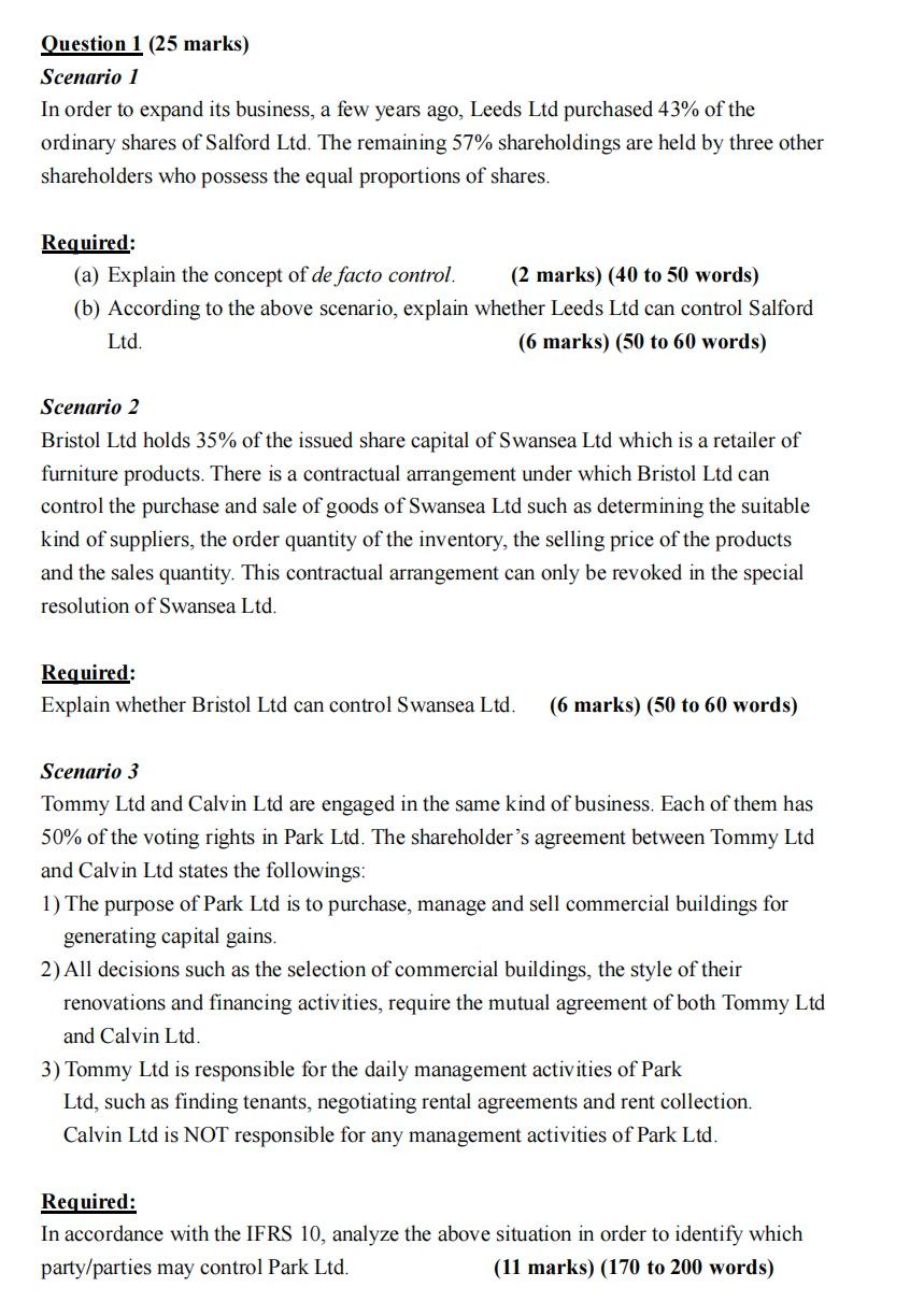Solved Question 1 (25 marks) Scenario 1 In order to expand | Chegg.com