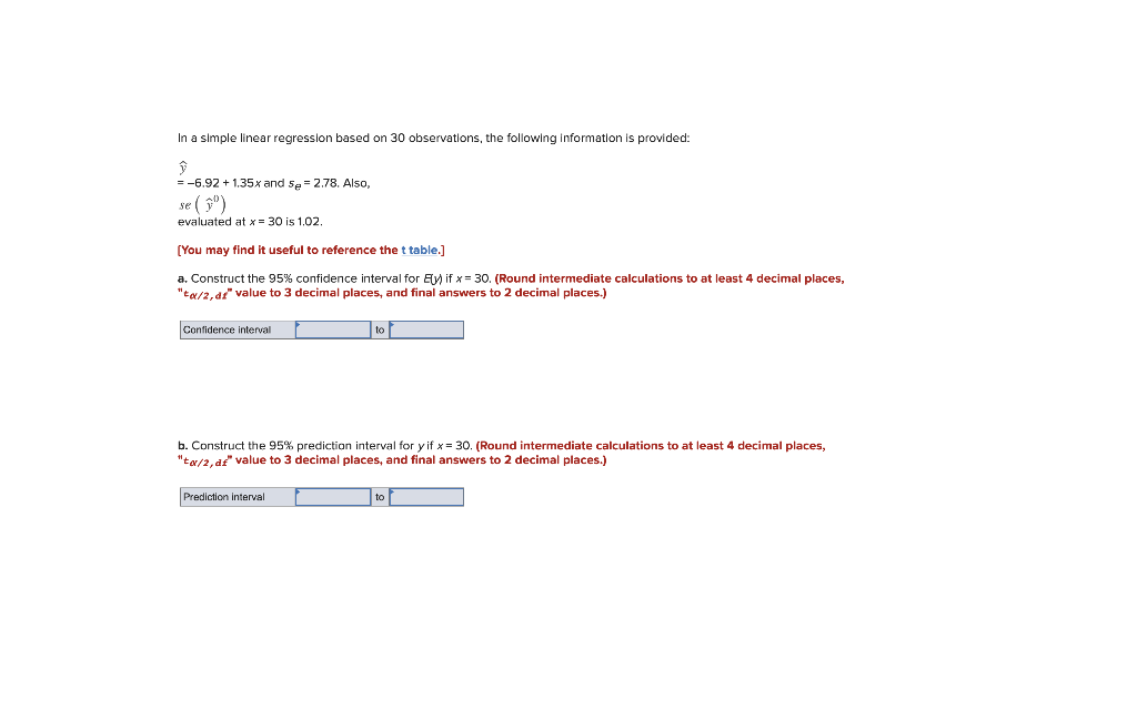 Solved In a simple linear regression based on 30 | Chegg.com