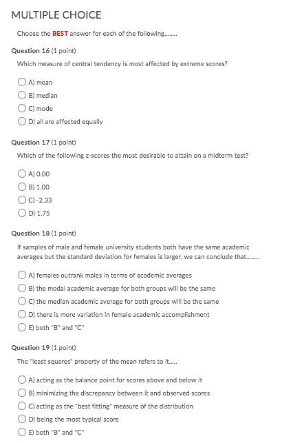 Multiple Choice Choose The Best Answer For Each Of Chegg 