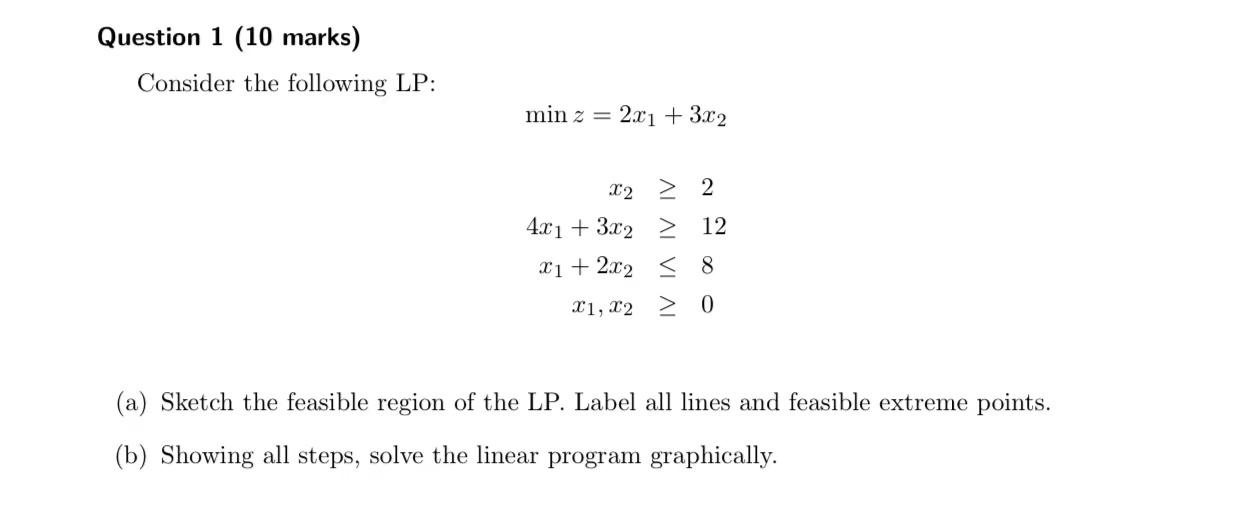 Solved Question 1 10 Marks Consider The Following Lp Min