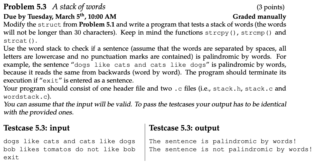 Solved Problem 5.3 A stack of words (3 points) Due by | Chegg.com
