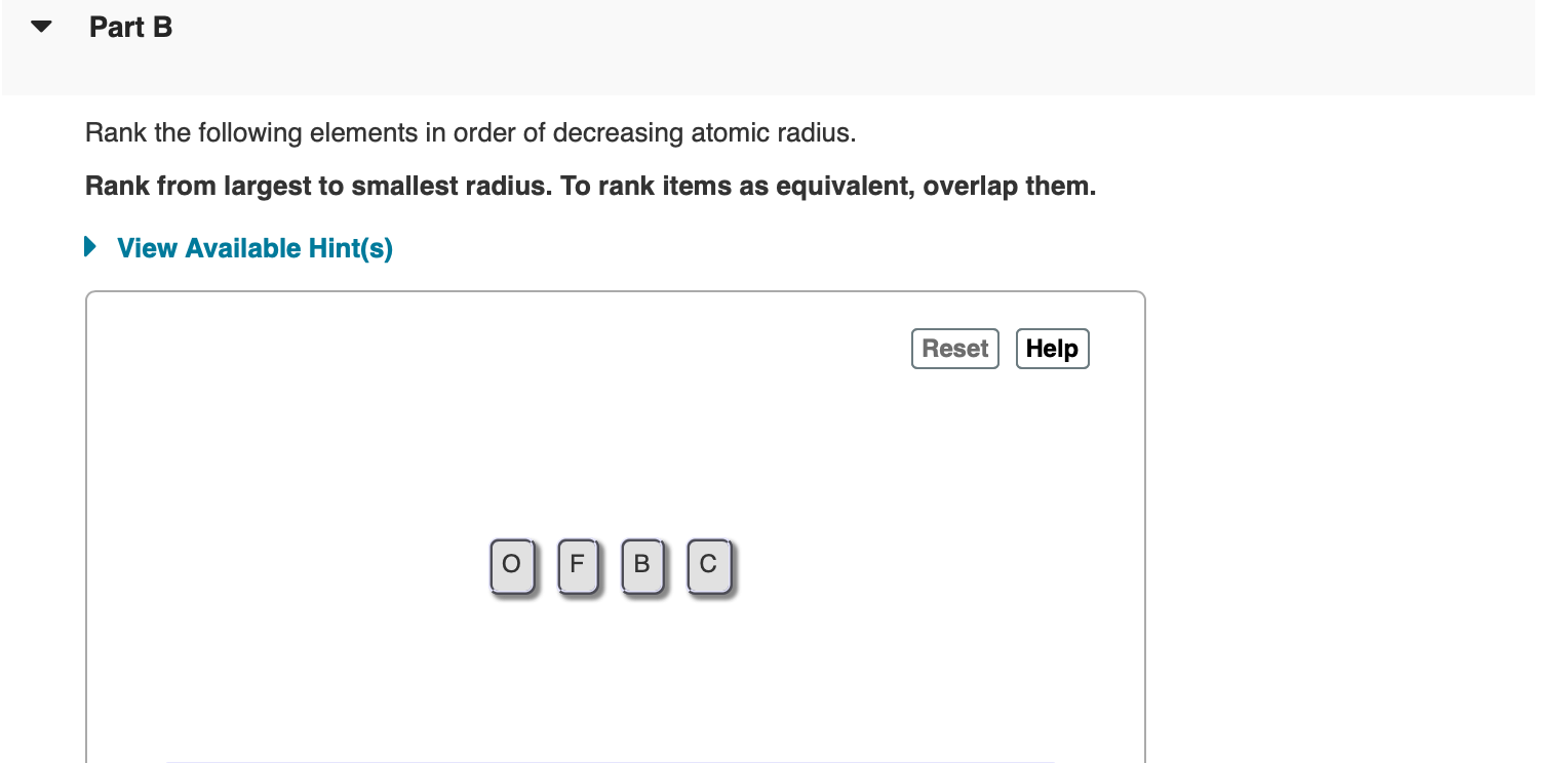 Solved Part B Rank The Following Elements In Order Of | Chegg.com