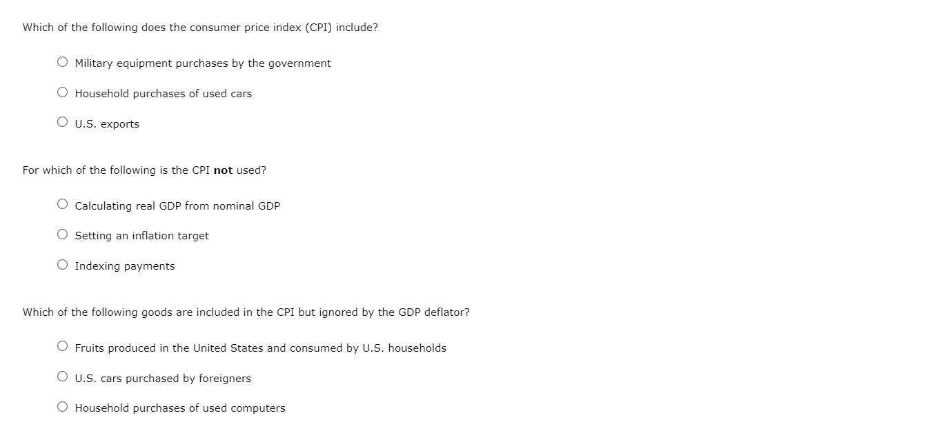 Solved Which of the following does the consumer price index