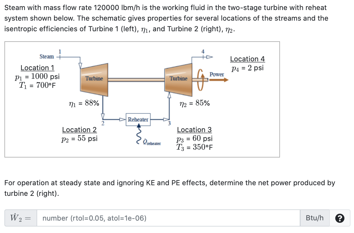 Solved Steam with mass flow rate 120000 lbm/h is the working | Chegg.com
