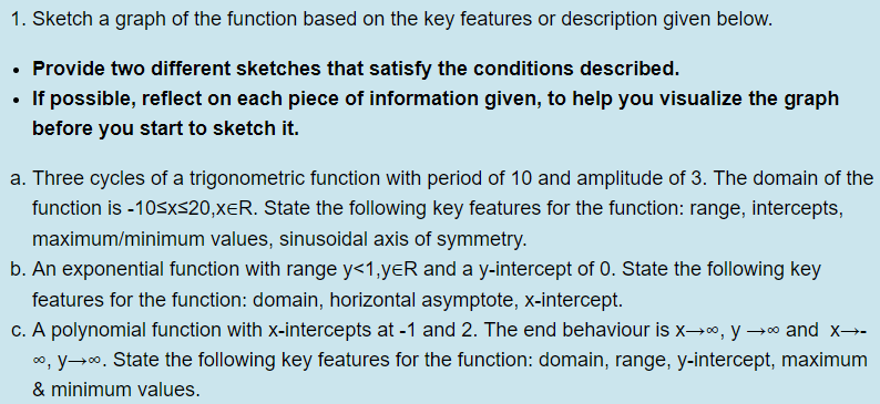 Solved 1. Sketch a graph of the function based on the key | Chegg.com