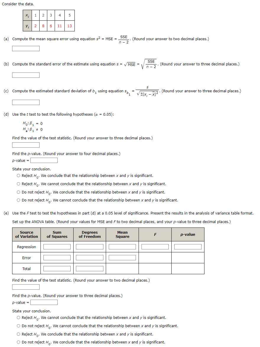 Solved Consider the data. X, 1 2 3 4 Y₁ Y; 28 6 11 13 (a) | Chegg.com