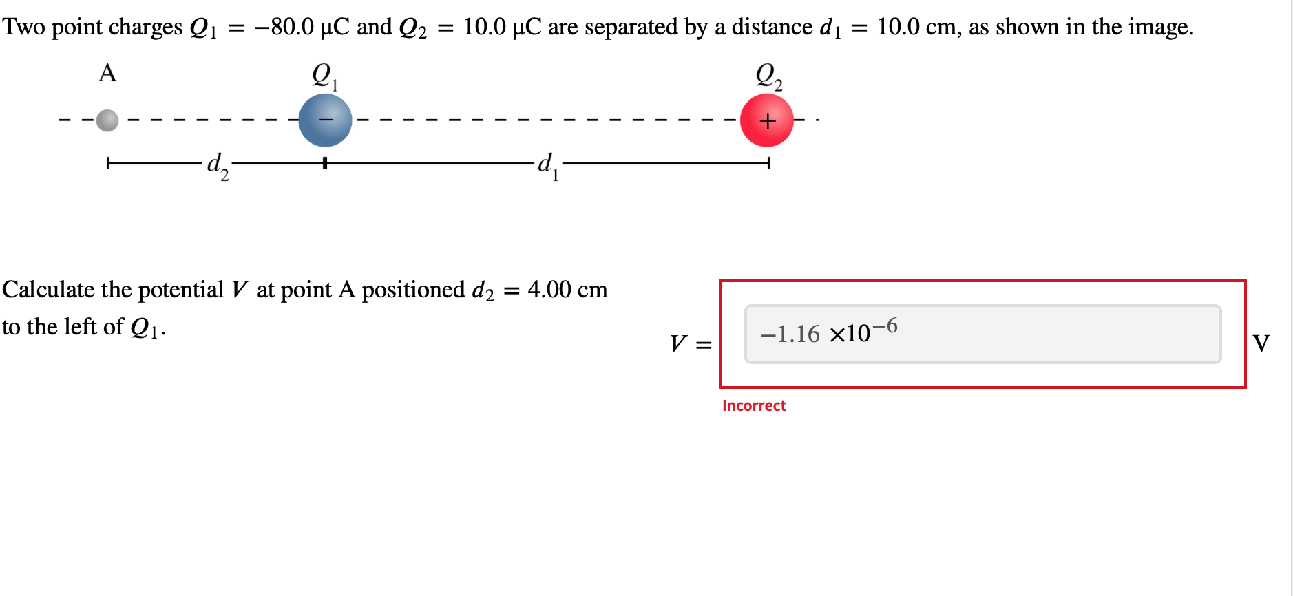 Solved Two Point Charges Q1=−80.0μC And Q2=10.0μC Are | Chegg.com