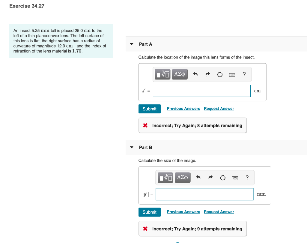 Solved Exercise 34.27 An Insect 5.25 Mm Tall Is Placed 25.0 | Chegg.com