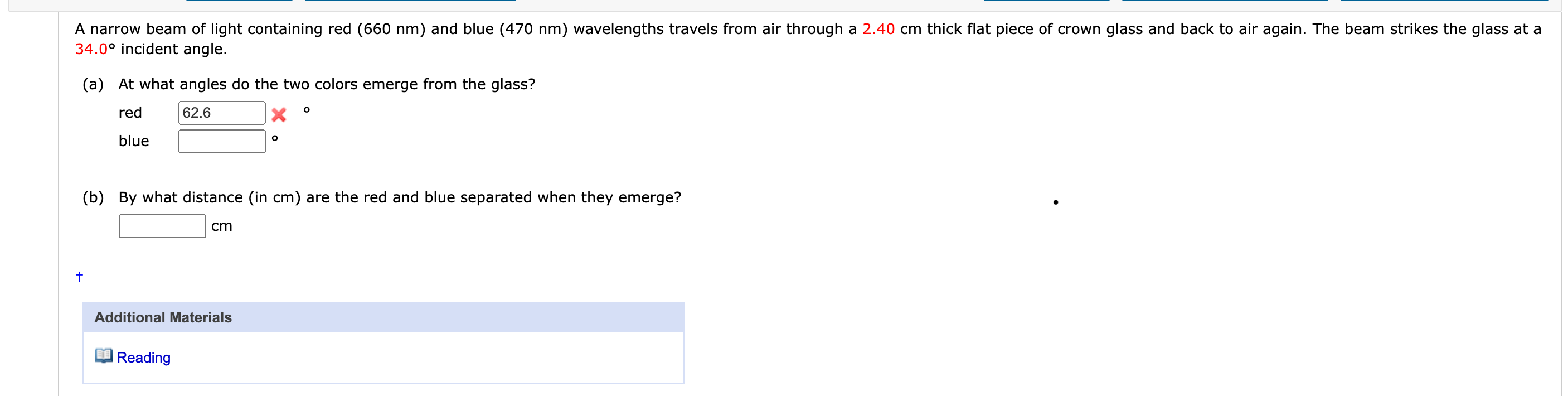 Solved A narrow beam of light containing red (660 nm) and | Chegg.com