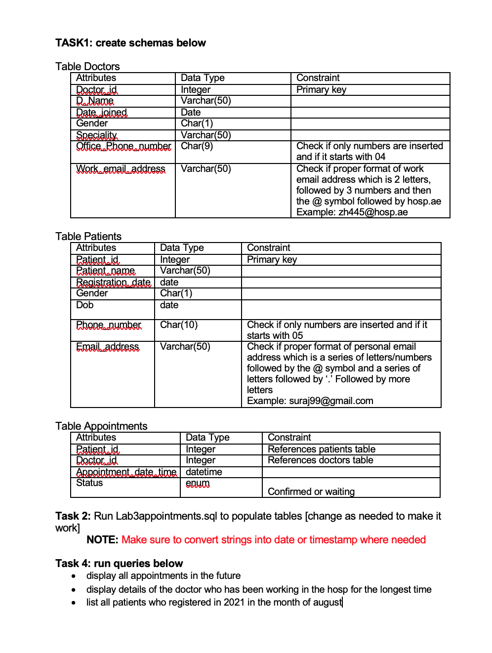 Solved TASK1: create schemas below Constraint Primary key | Chegg.com