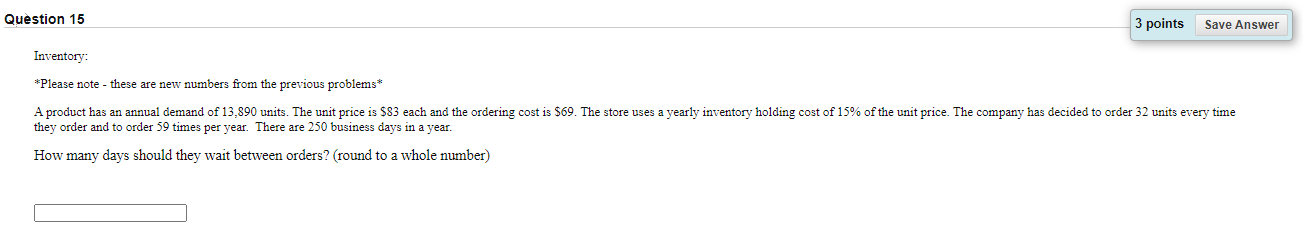 Solved Question 15 3 points Save Answer Inventory: *Please | Chegg.com