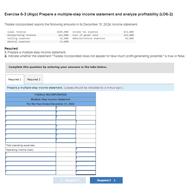 Solved exercise 6 3 algo prepare a multiple step income chegg