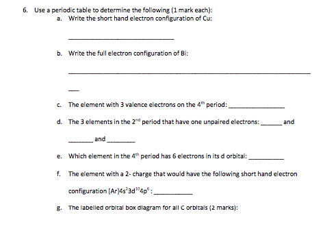 Solved 6. Use a periodic table to determine the following (1 | Chegg.com