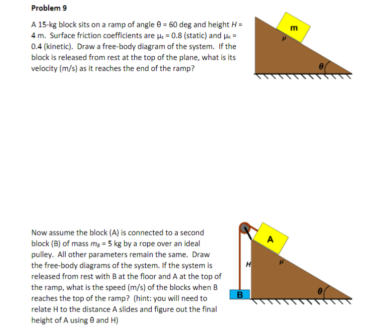 Solved m Problem 9 A 15-kg block sits on a ramp of angle 0 = | Chegg.com