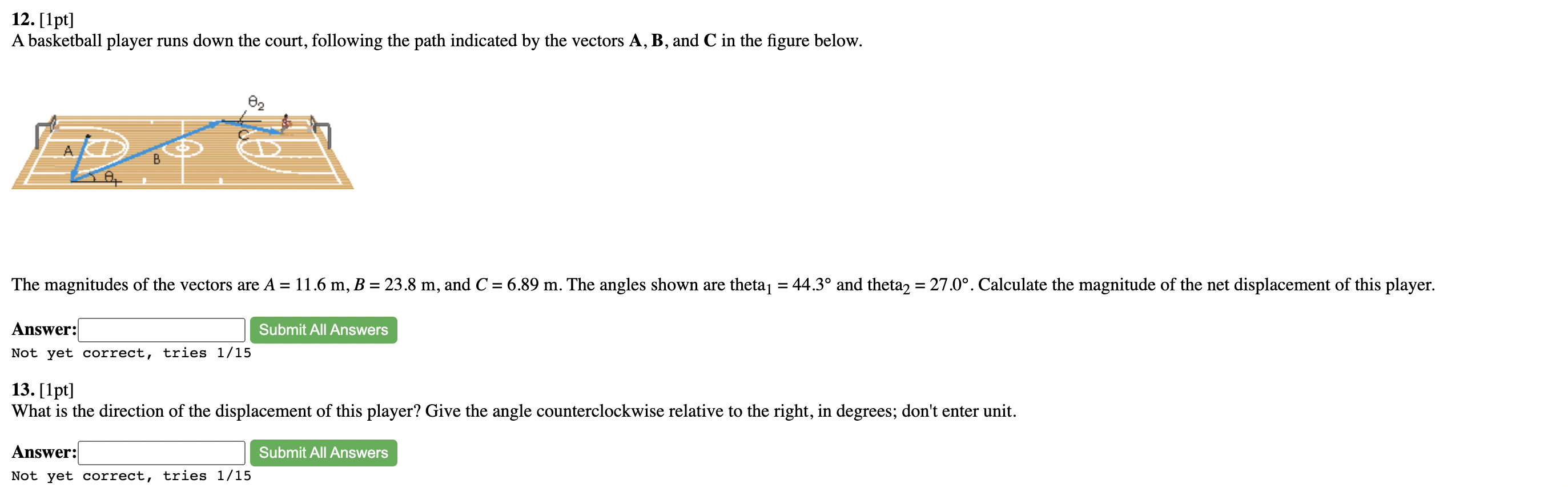 Solved 12. [1pt] A basketball player runs down the court, | Chegg.com