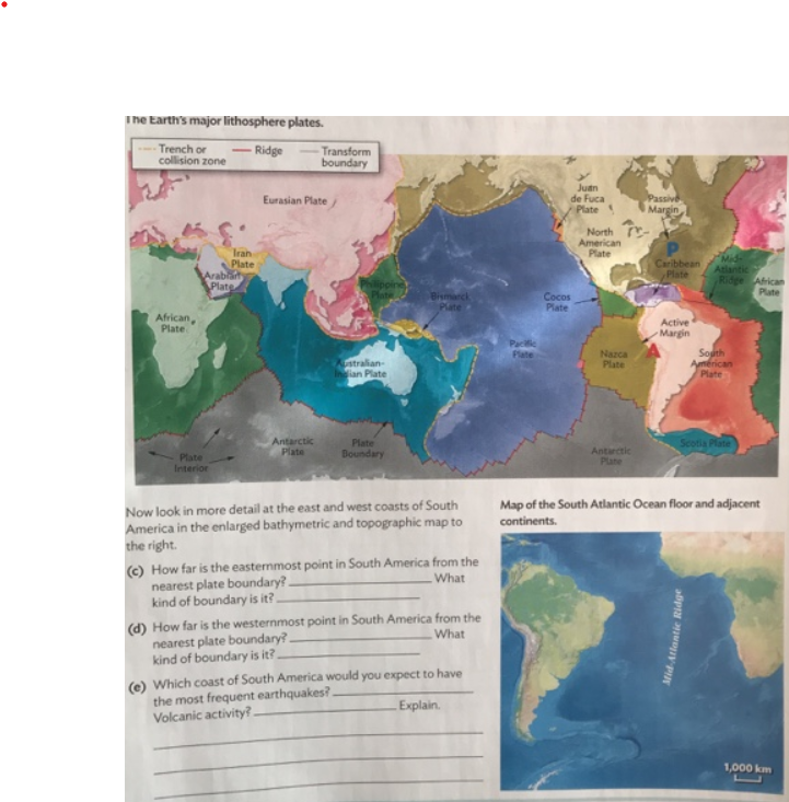 Solved Map of the South Atlantic Ocean floor and adjacent | Chegg.com