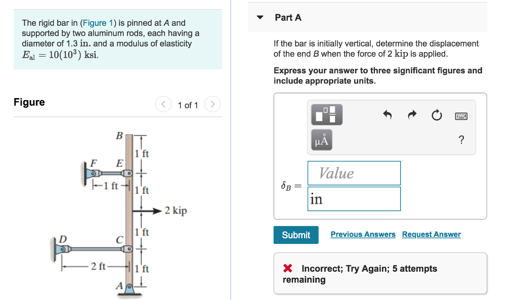 Solved Parta The Rigid Bar In Figure 1 Is Pinned At A And