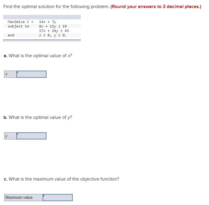 Solved Find the optimal solution for the following problem. | Chegg.com