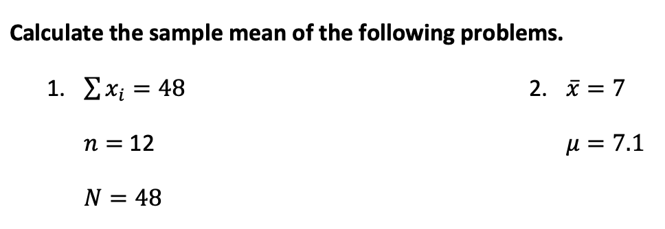 Solved Calculate the sample mean of the following problems. | Chegg.com