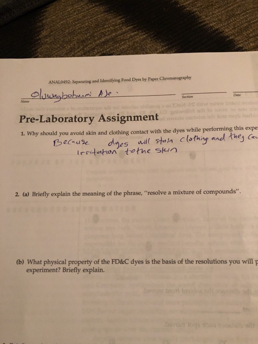 Solved ANAL0492 Separating and Identifying Food Dyes by
