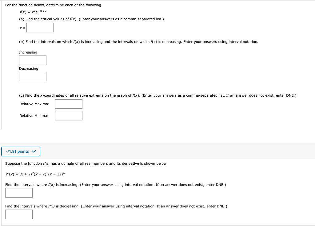 Solved For the function below, determine each of the | Chegg.com