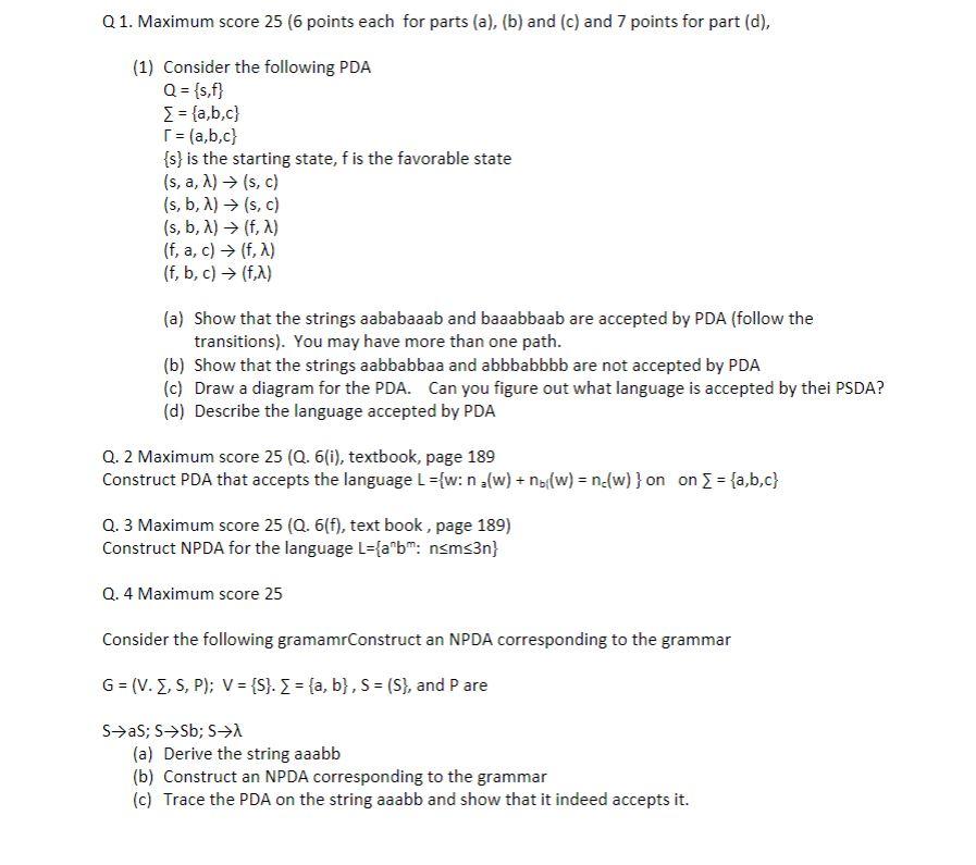 Q1 Maximum Score 25 6 Points Each For Parts A Chegg Com