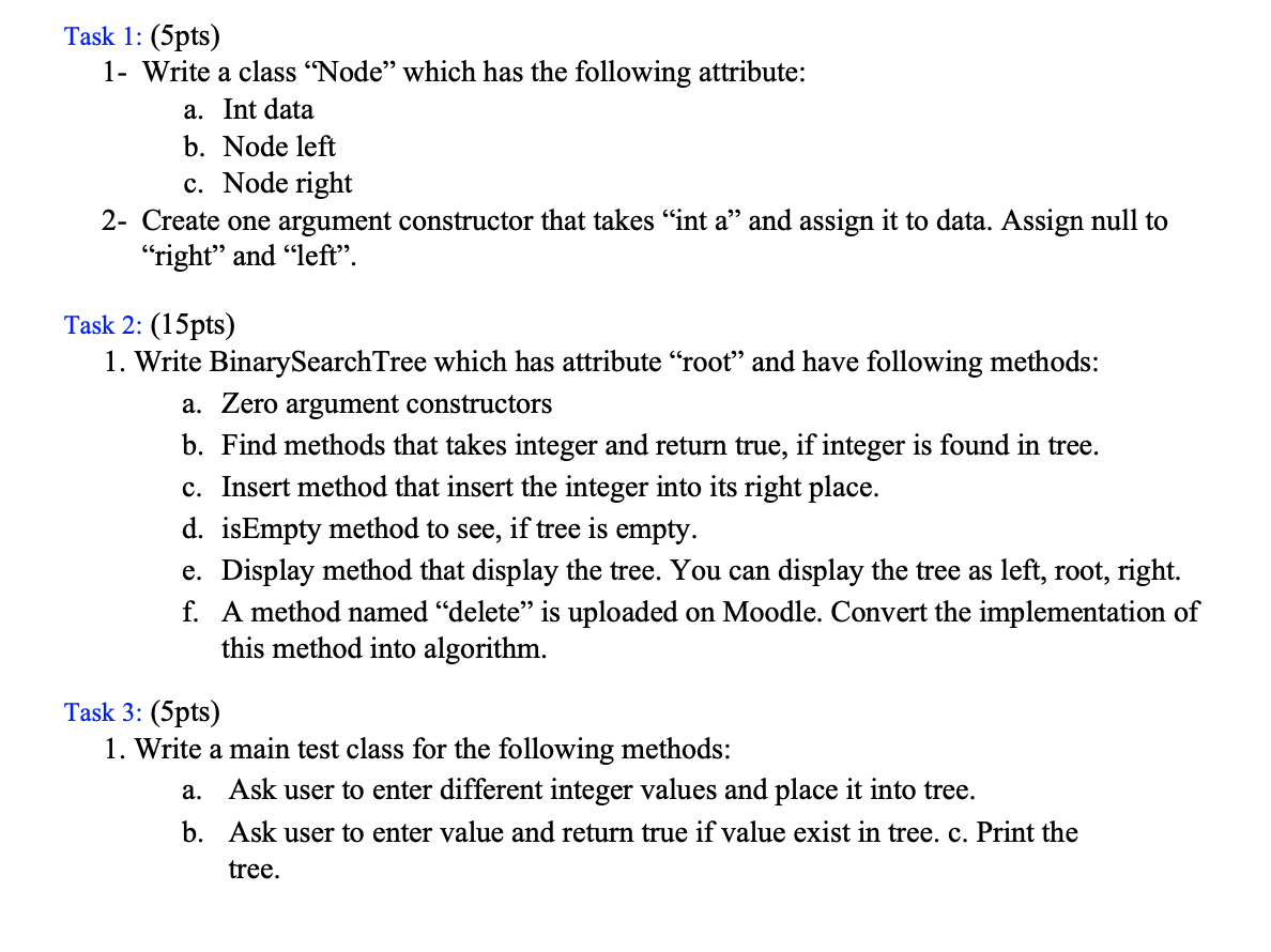 Solved Task 1: (5pts) 1- Write a class “Node” which has the | Chegg.com