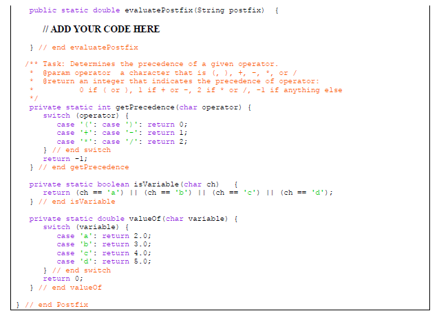 Solved Infix to Postfix 1. Complete two methods in Java | Chegg.com