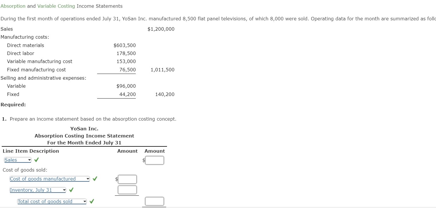 Solved Absorption and Variable Costing Income Statements | Chegg.com