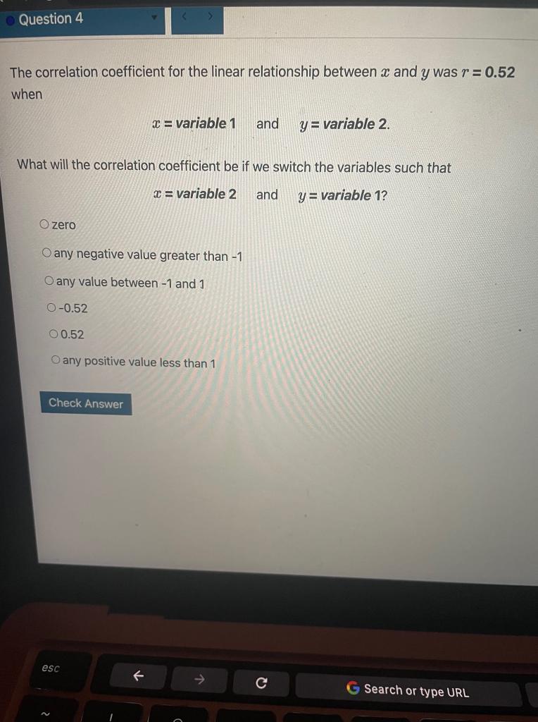 Solved The correlation coefficient for the linear | Chegg.com