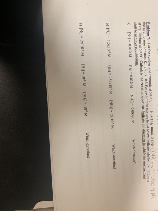 Solved Problem 7, For the synthesis of ammonia at 500C, N2+3 | Chegg.com