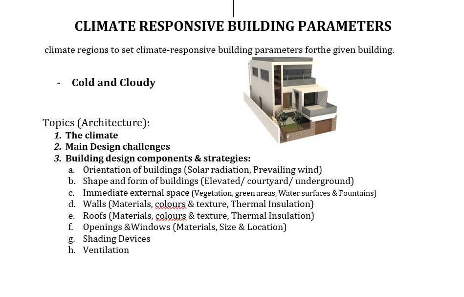 Solved CLIMATE RESPONSIVE BUILDING PARAMETERS Climate | Chegg.com