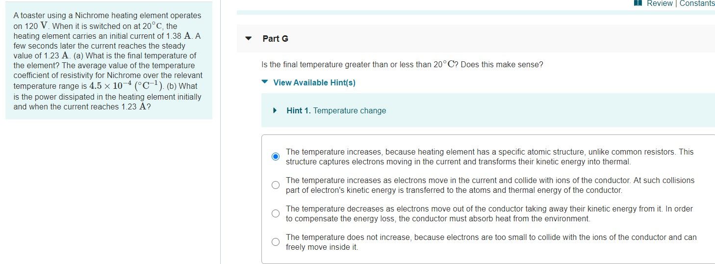 Solved 1 Review Constants Part G A toaster using a Nichrome