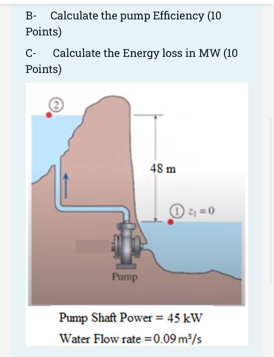 [Solved] Calculate the pump Efficiency (10 B Points) Cal