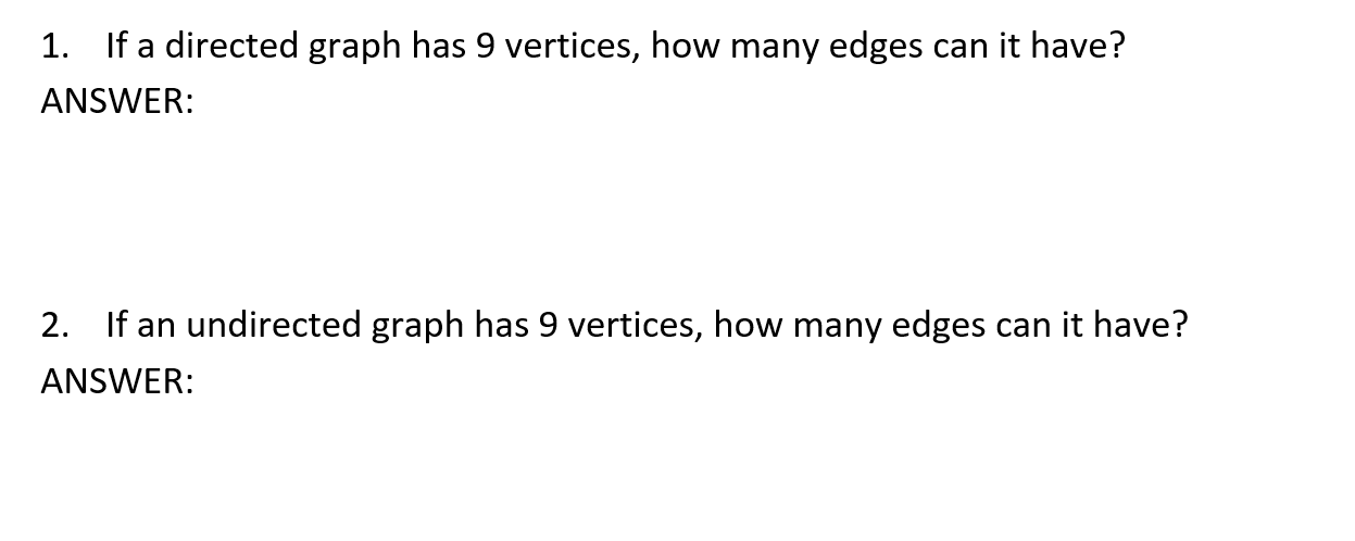 Solved 1. If a directed graph has 9 vertices, how many edges | Chegg.com