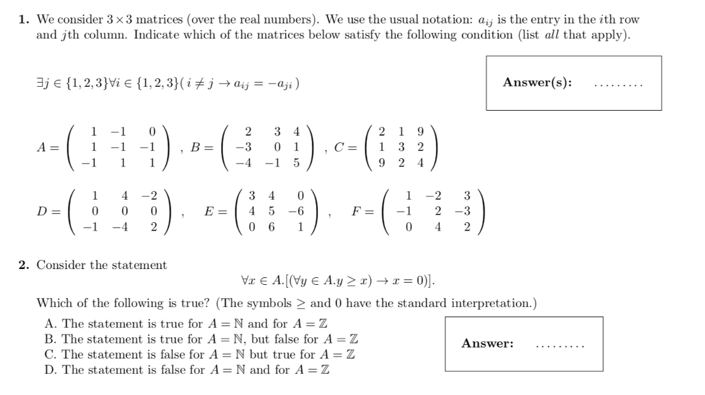 Solved 1. We consider 3 3 matrices over the real Chegg