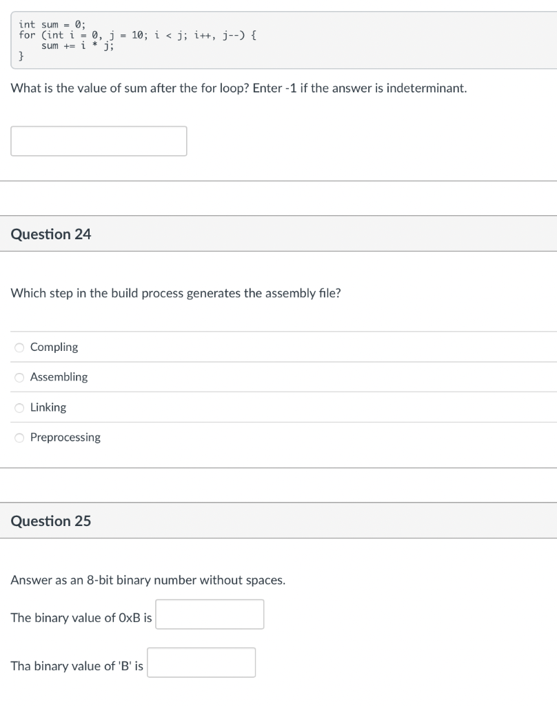 Solved int sum = 0; for (int i = 0, j - 10; i | Chegg.com