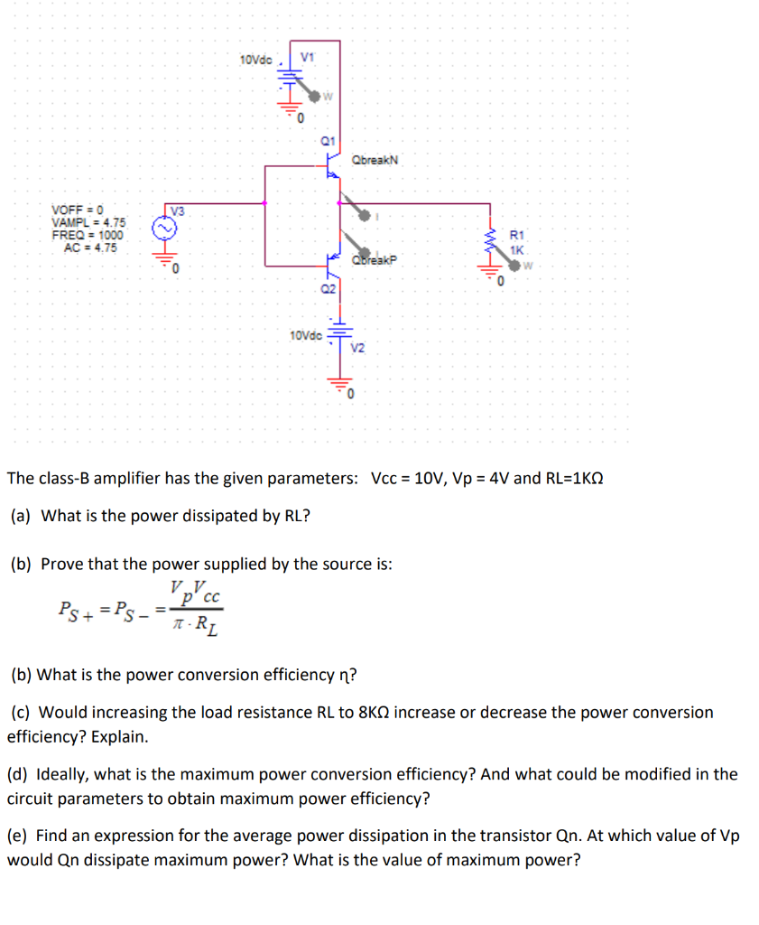 Solved The Class-B Amplifier Has The Given Parameters: | Chegg.com