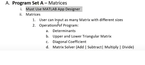 Solved A. Program Set A - Matrices i. Must Use MATLAB App | Chegg.com