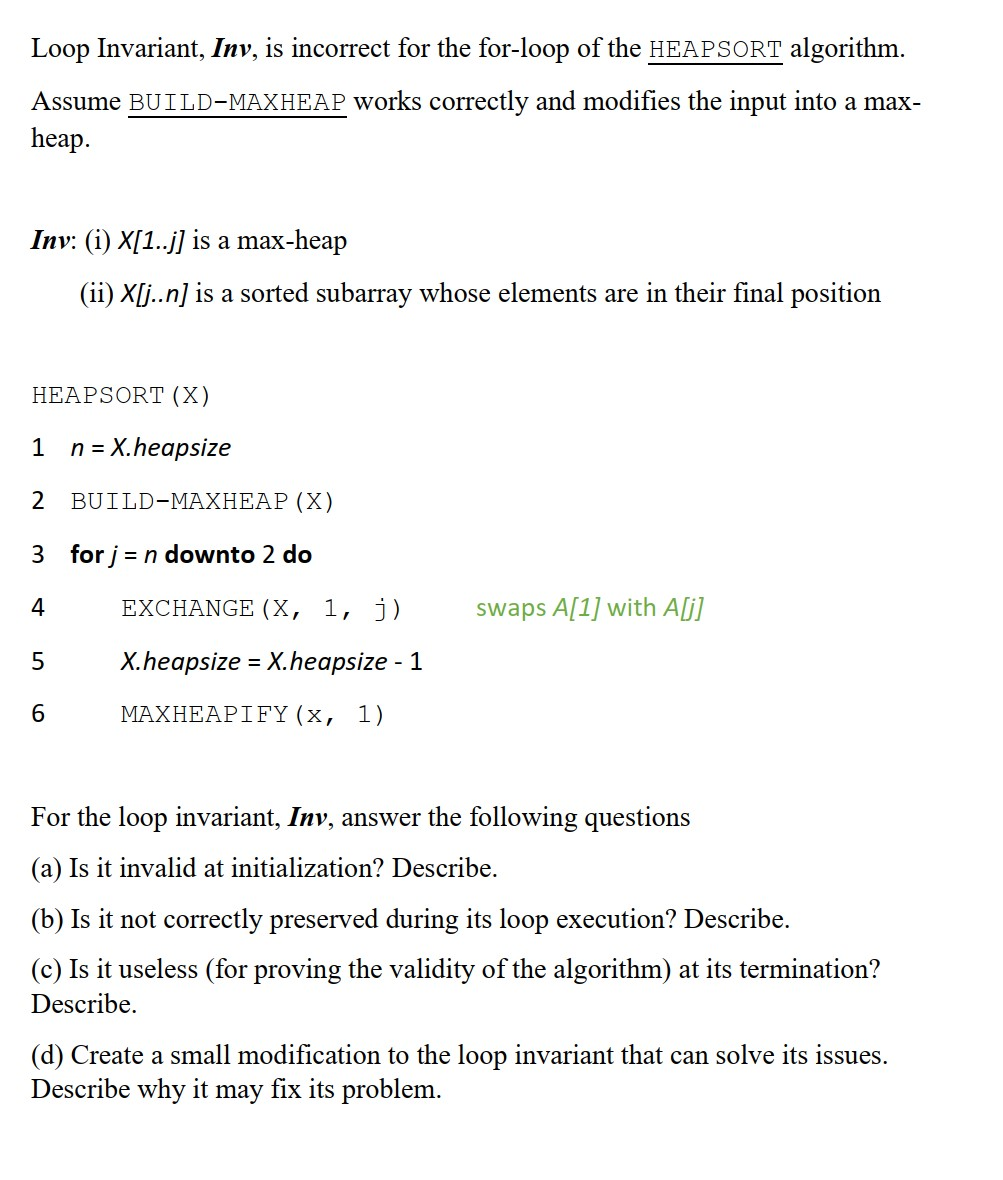 Inv V Loop Loop Invariant, Inv, consists of two parts: (1) It | Chegg.com