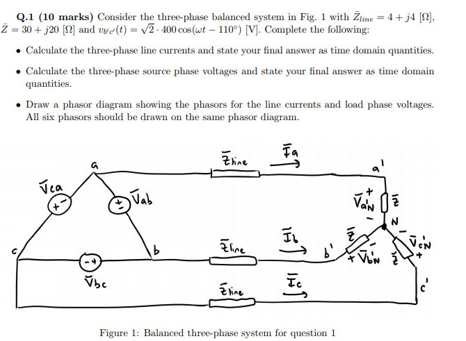 Solved Q.1 (10 marks) Consider the three-phase balanced | Chegg.com