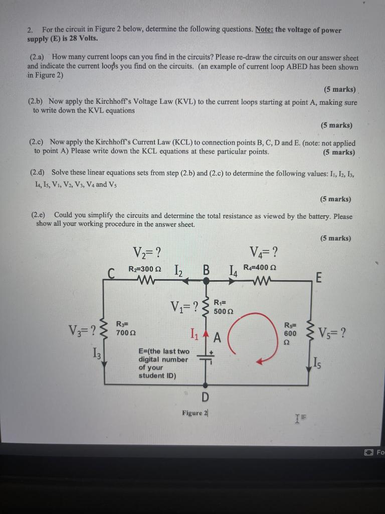 Solved 2. For The Circuit In Figure 2 Below, Determine The | Chegg.com