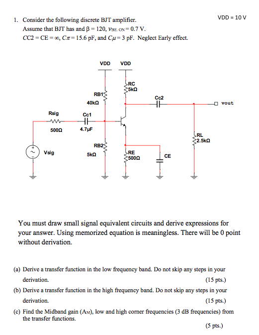 Solved VDD = 10 V 1. Consider The Following Discrete BJT | Chegg.com