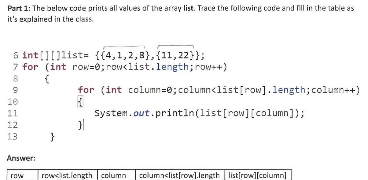 Solved Part 1 The below code prints all values of the array