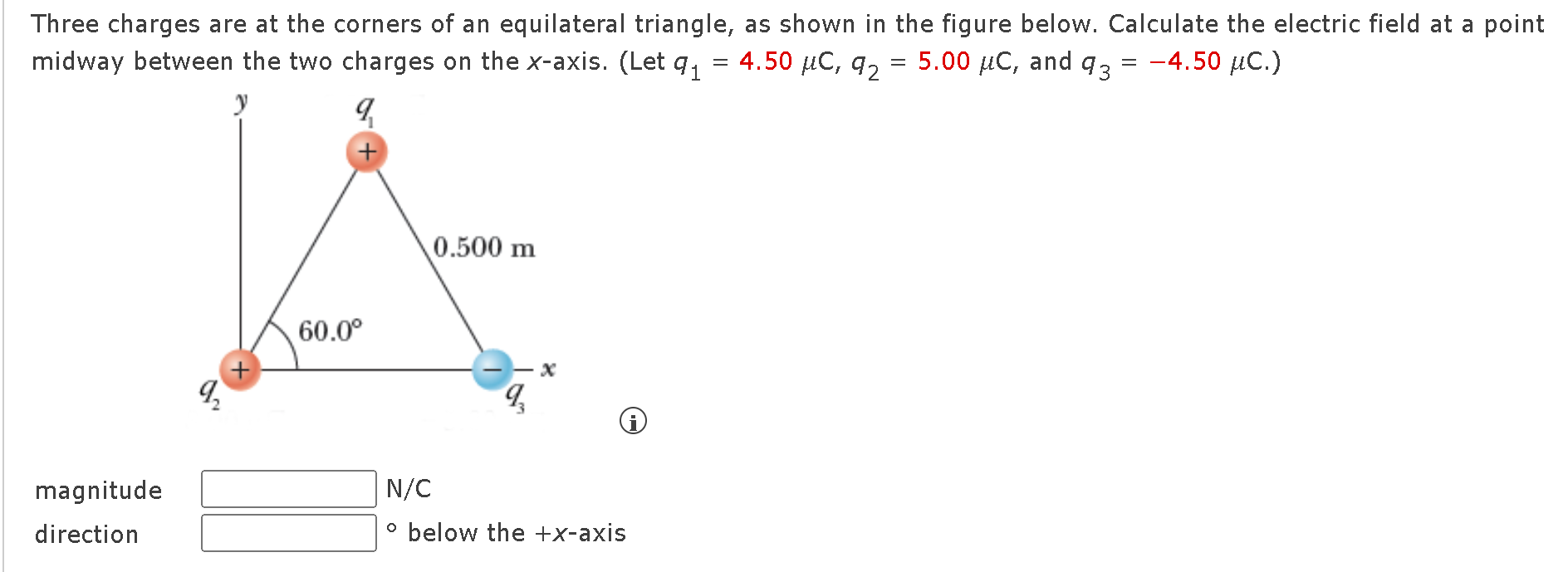 Solved Three charges are at the corners of an equilateral | Chegg.com